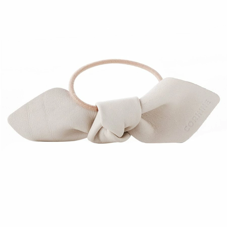 Corinne Leather Bow Big Hair Tie Cream 1 Corinne Leather Bow Big Hair Tie Cream