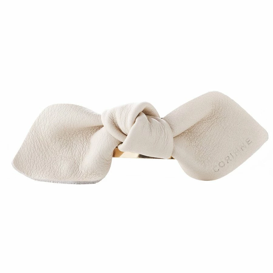Corinne Leather Bow Big On Hair Clip Cream 1 Corinne Leather Bow Big On Hair Clip Cream