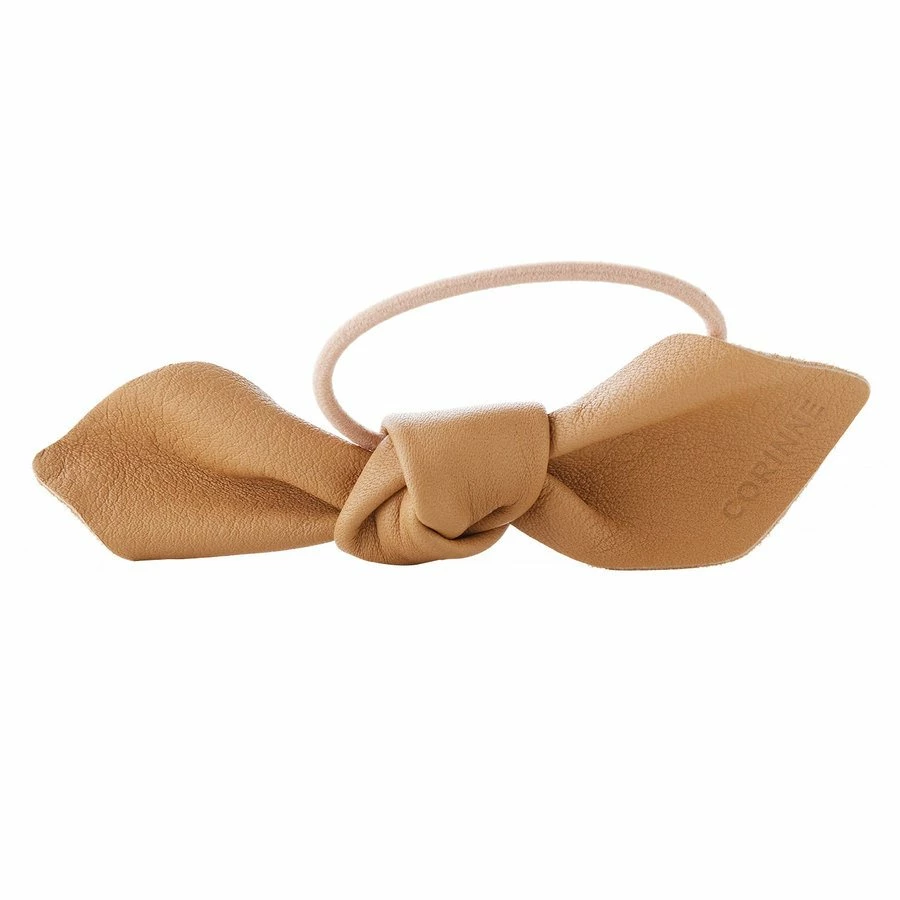 Corinne Leather Bow Big Hair Tie Camel 1 Corinne Leather Bow Big Hair Tie Camel